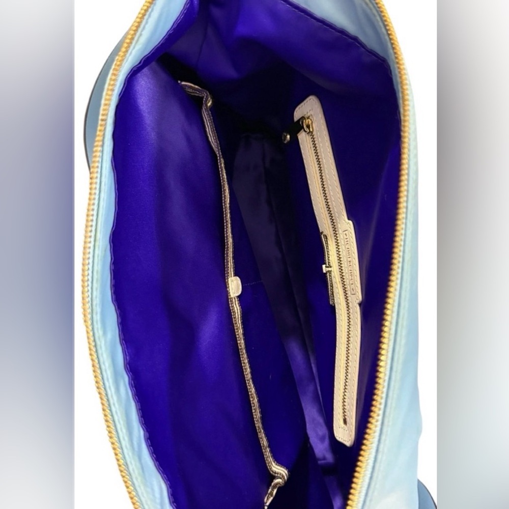 Henri Bendel Blue Nylon Tote Gold Hardware Shoulder Bag Large - Picture 7 of 13
